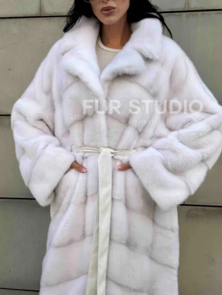 Норковая шуба с английским воротником - цвет колотый лед - фото 5