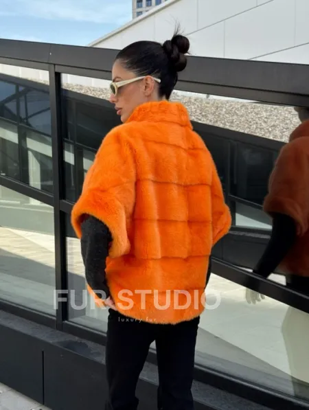 Зимняя куртка-жилет из меха норки цвет Orange - фото 9