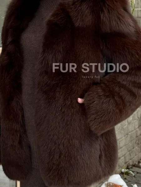 Шуба из меха песца цельные пластины Brown - фото 1