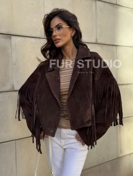 Кожаная куртка с бахромой - фото 8