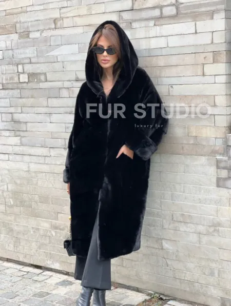 Шуба из меха норки SAGA FURS с капюшоном - фото 0