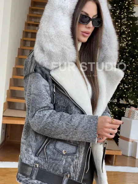 Авиатор с капюшоном из винтажной кожи - фото 2