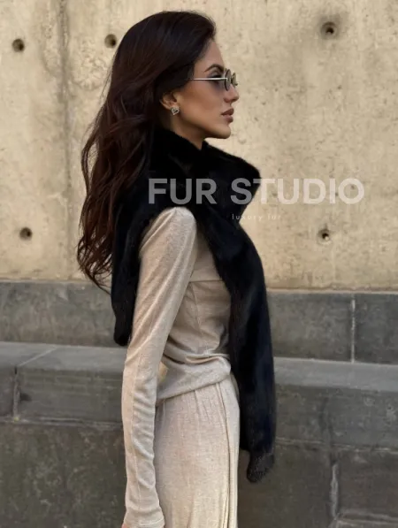 Черная норковая манишка - фото 4