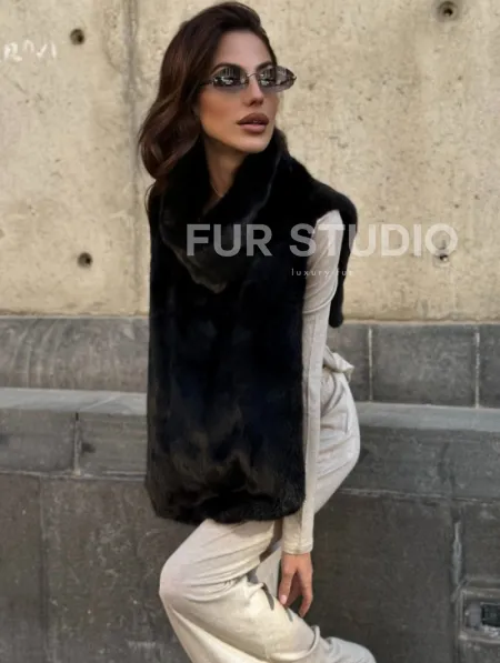 Черная норковая манишка - фото 6