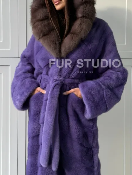 Фиолетовая норковая шуба - фото 2