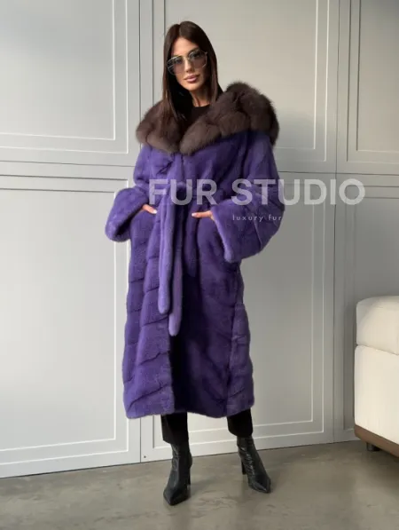 Фиолетовая норковая шуба - фото 16