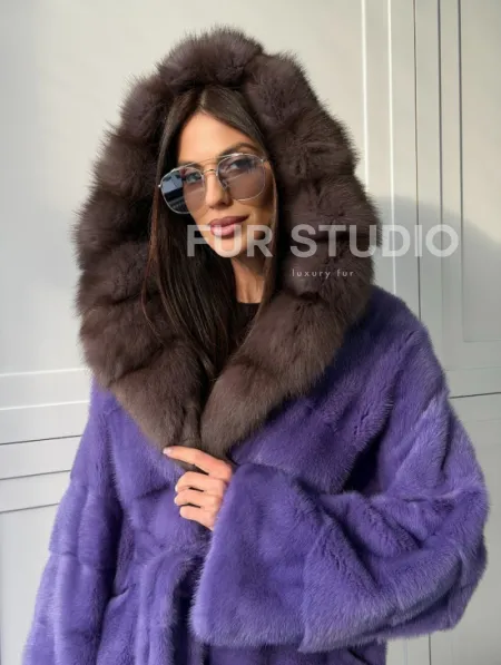 Фиолетовая норковая шуба - фото 12