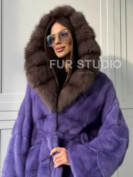 Фиолетовая норковая шуба - фото 10
