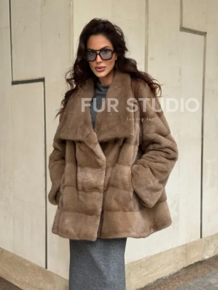 Норковая шуба бежевая - фото 12