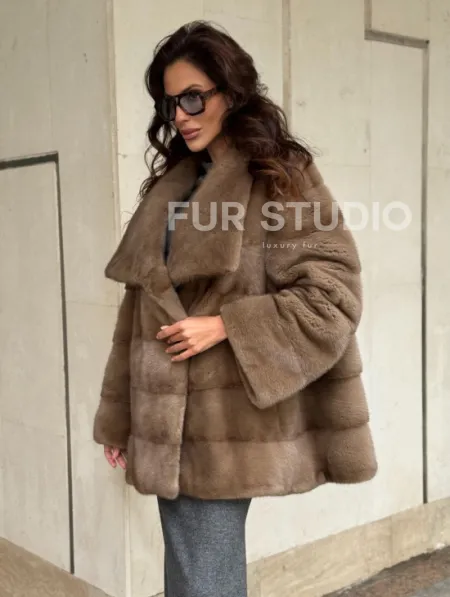 Норковая шуба бежевая - фото 8