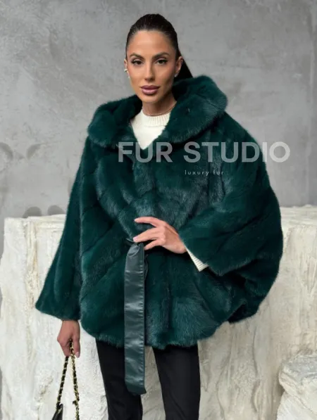 Норковый полушубок с капюшоном - фото 0