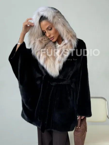 Норковый полушубок с капюшоном рысь - фото 8