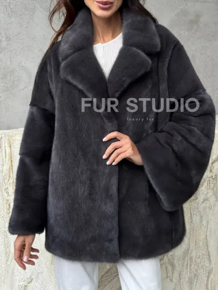 Серый норковый полушубок - автоледи - фото 2