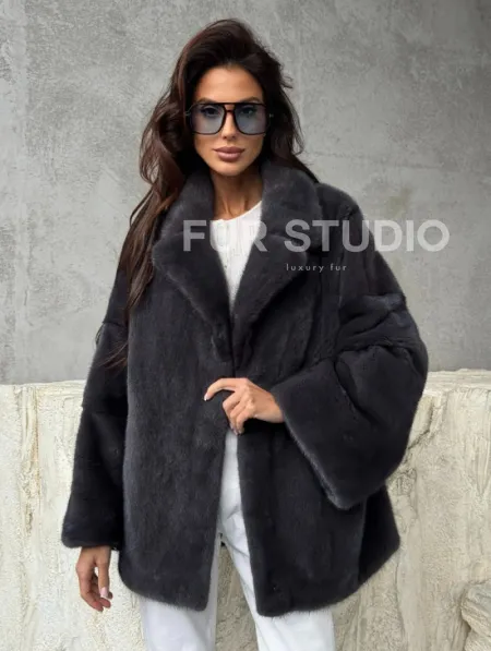 Серый норковый полушубок - автоледи - фото 0