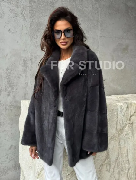 Серый норковый полушубок - автоледи - фото 11