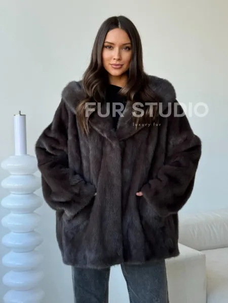 Норковый полушубок с капюшоном - фото 0