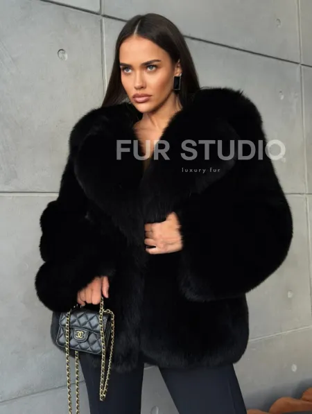 Черная шуба из лисы - фото 7