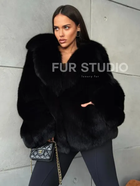 Черная шуба из лисы - фото 0