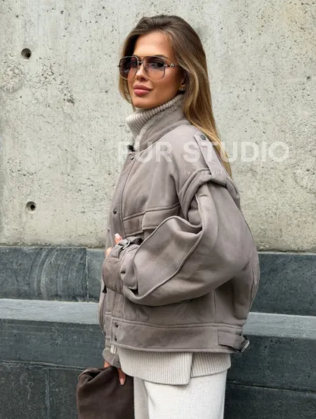 Зимняя дубленка - бомбер - фото 6