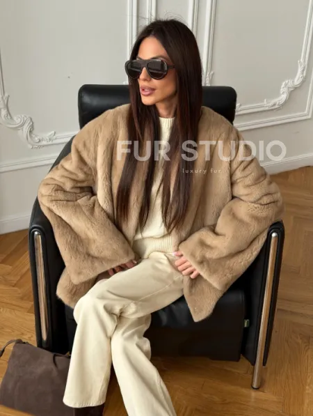 Норковый жакет (бежевый) - фото 8