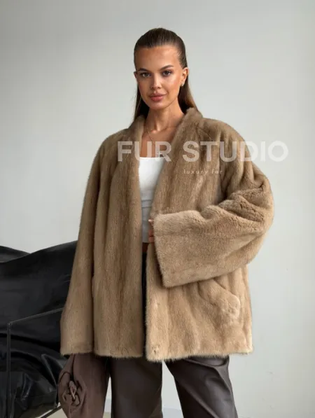 Норковый полушубок V-образный воротник - фото 10