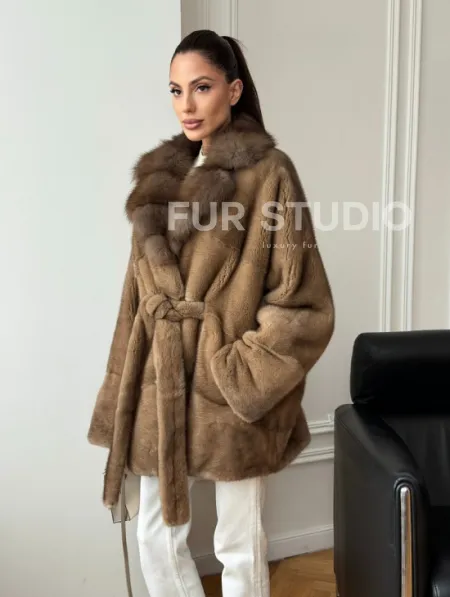 Шуба норка - воротник куница - фото 9