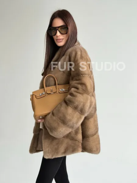 Полушубок пастель мех норка - фото 8