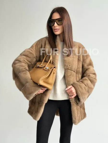 Полушубок пастель мех норка - фото 7