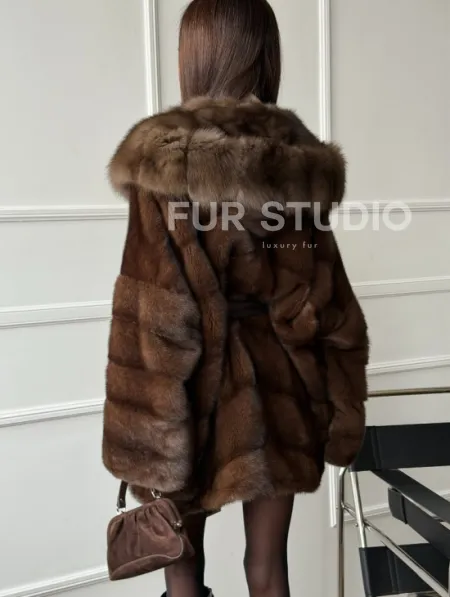 Шуба норка - кимоно с капюшоном - фото 6