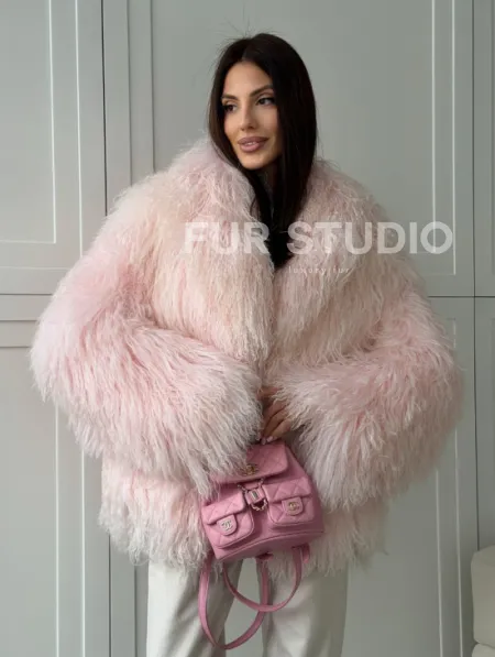 Шуба из меха ламы - цвет розовый - фото 9