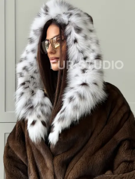 Норковая шуба с капюшоном по рысь - фото 5