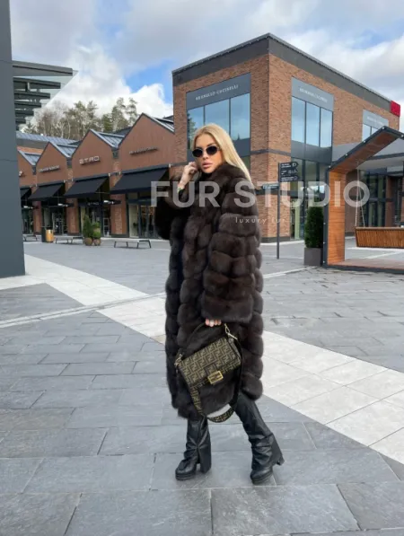 Шуба из меха соболя, воротник шаль - фото 0