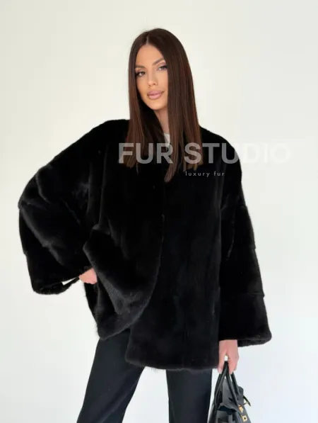 Женский норковый жакет - черный - фото 12