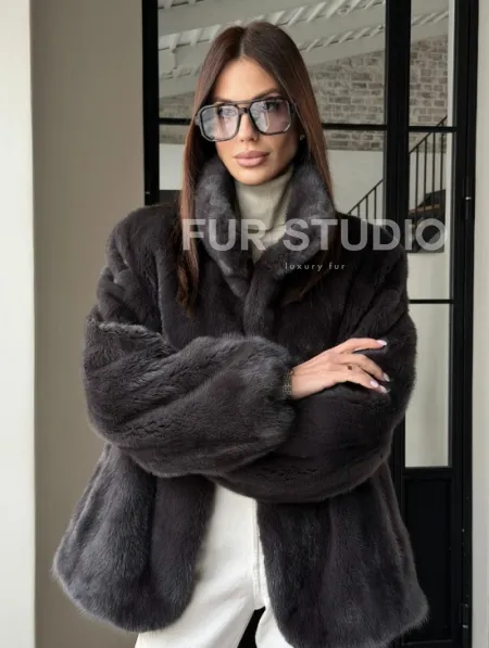 Меховой норковый жакет (серый) - фото 10