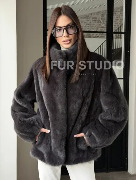 Меховой норковый жакет (серый) - фото 12