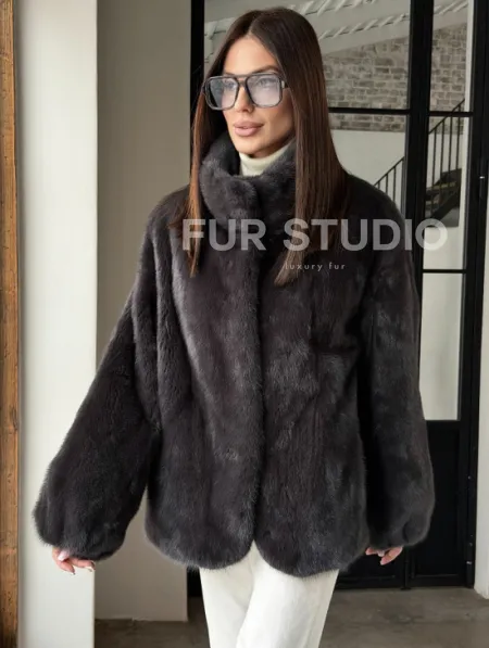 Меховой норковый жакет (серый) - фото 5