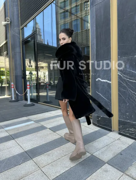 Шуба норковая с капюшоном, мех BLACKGLAMA - фото 11