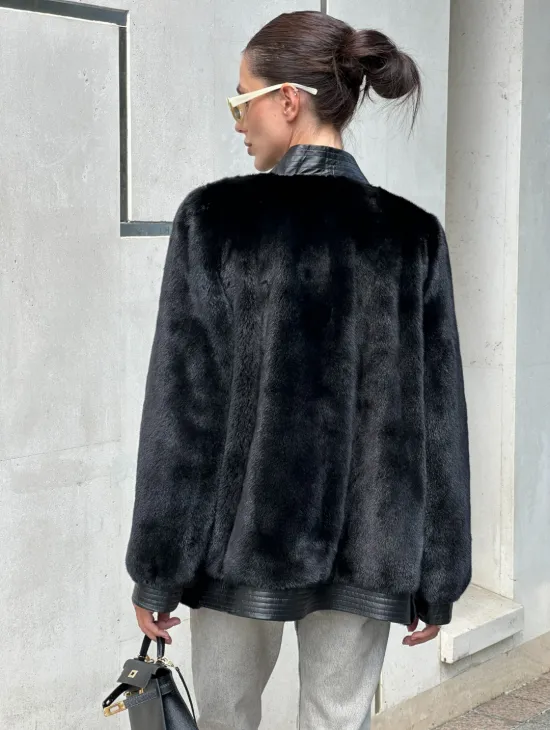 Шуба - жакет из меха норки с отделкой из кожи - фото 7