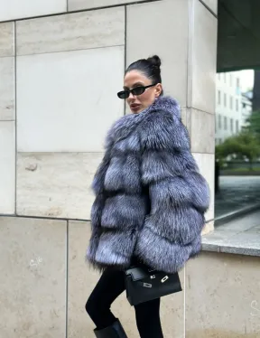 Шуба из меха чернобурки - стойка воротник - фото 7