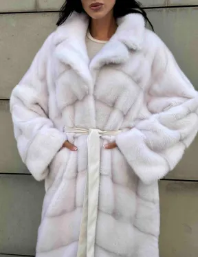 Норковая шуба с английским воротником - цвет колотый лед - фото 5