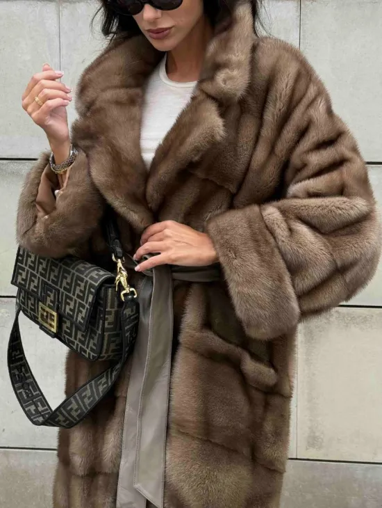 Кимоно шуба из меха норки - цвет темный пастель - фото 1