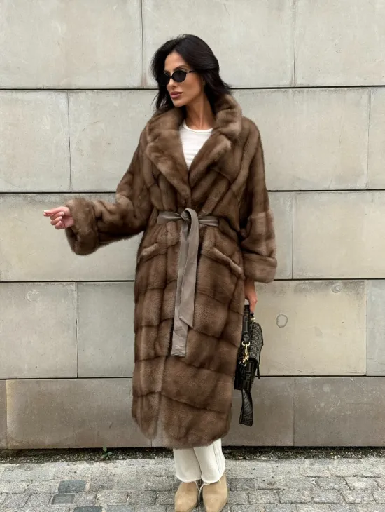 Кимоно шуба из меха норки - цвет темный пастель - фото 10