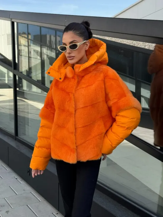 Зимняя куртка-жилет из меха норки цвет Orange - фото 7