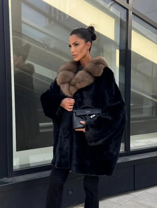 Женское меховое полупальто из норки- воротник куница - фото 9