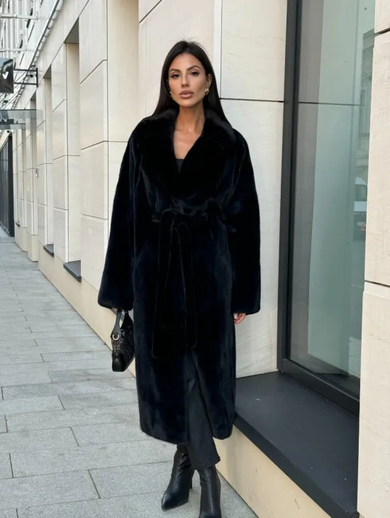 Шуба кимоно из меха североамериканской норки, английский воротник - фото 0