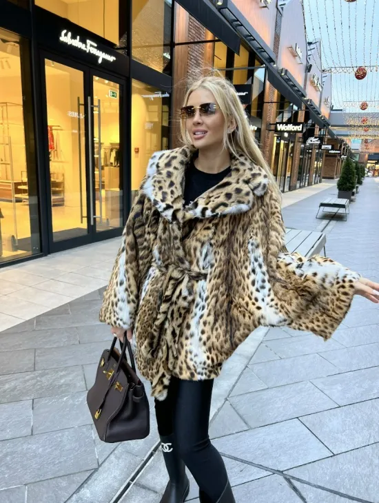 Шуба из оцелота под леопард модель «Летучая мышь» - фото 3