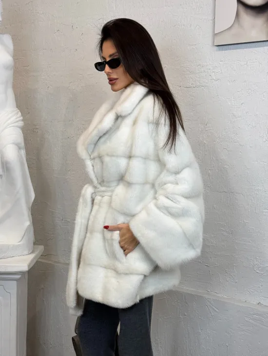 Светлая шуба автоледи из норки Palomino, фасон 