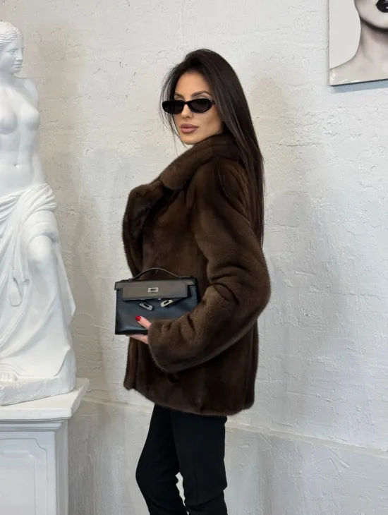 Меховой жакет из плюшевой норки Velvet английский воротник - фото 7