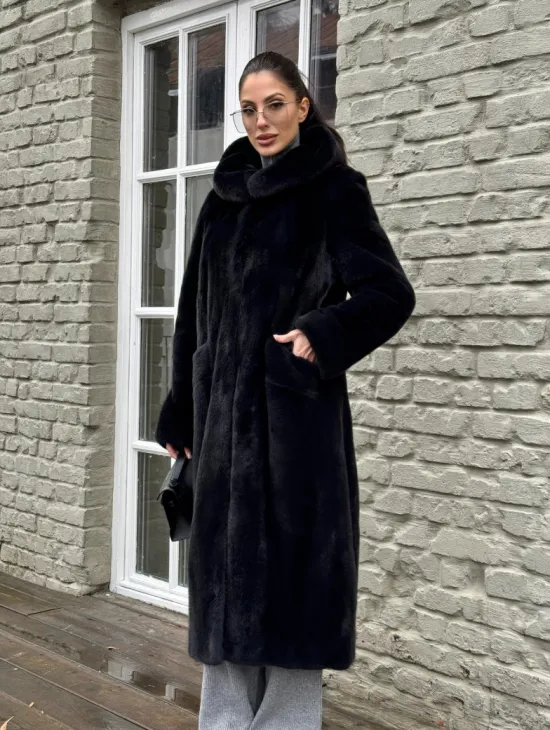 Норковая шуба PREMIUM из аукционной плюшевой норки с капюшоном - фото 4