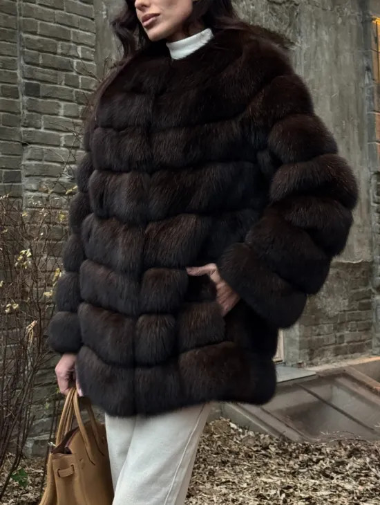 Шуба из соболя с воротником шанель, поперечка - фото 2